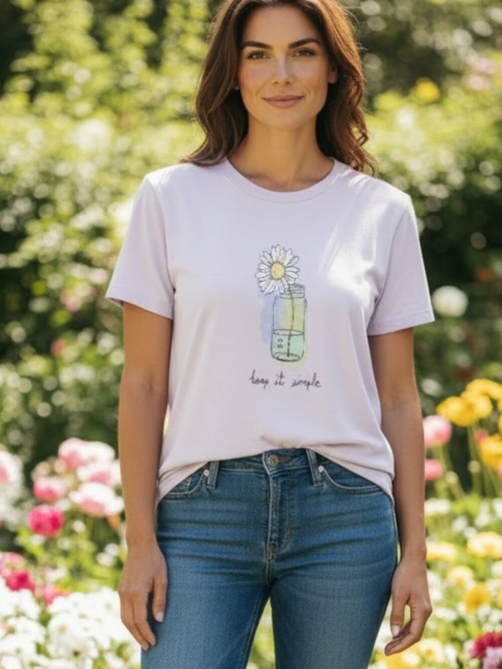 Life is Good W's Mason Jar Daisyl Crusher-LITE Crew Neck Tee